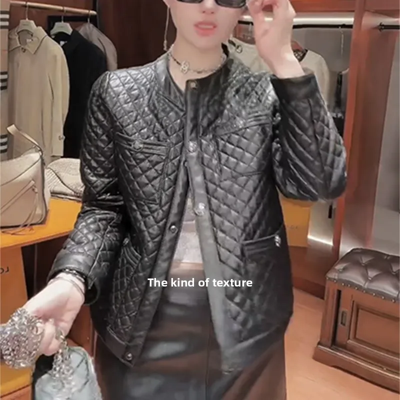 Damska kurtka skórzana Ele Quilted Cotton Top Layer eepskin, rozmiar S, wzór Fraance Sle Diamond, nowość 2024.