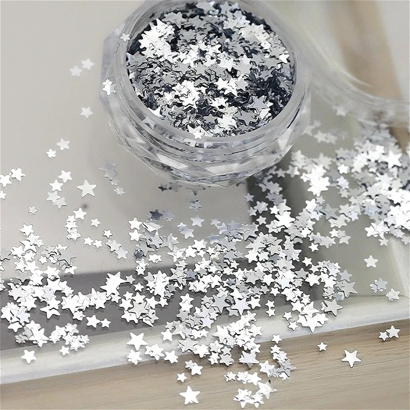 Lentejuelas Geométricas Ultrafinas Plateadas, Mini Estrellas, Corazones, Mariposas, Polvo Brillante, Diamantes de Imitación, Accesorios para Decoración de Uñas