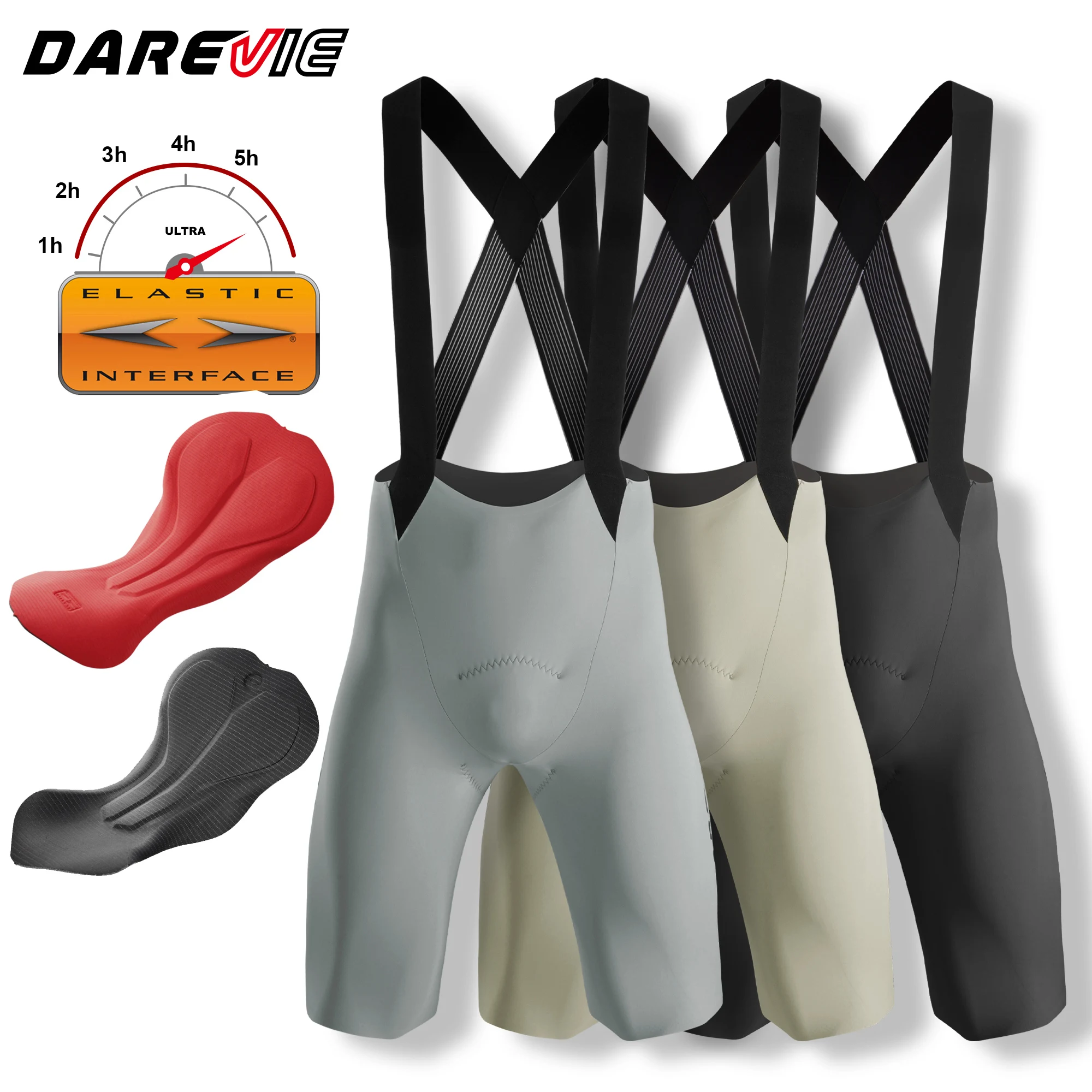 DAREVIE Culotte de Ciclismo para Hombre Sin Costuras 5.0 Italy ELASTIC-INTERFACE ®   Pantalones Cortos de Ciclismo con Tirantes, Pantalones Cortos de Compresión Antideslizantes para Hombre