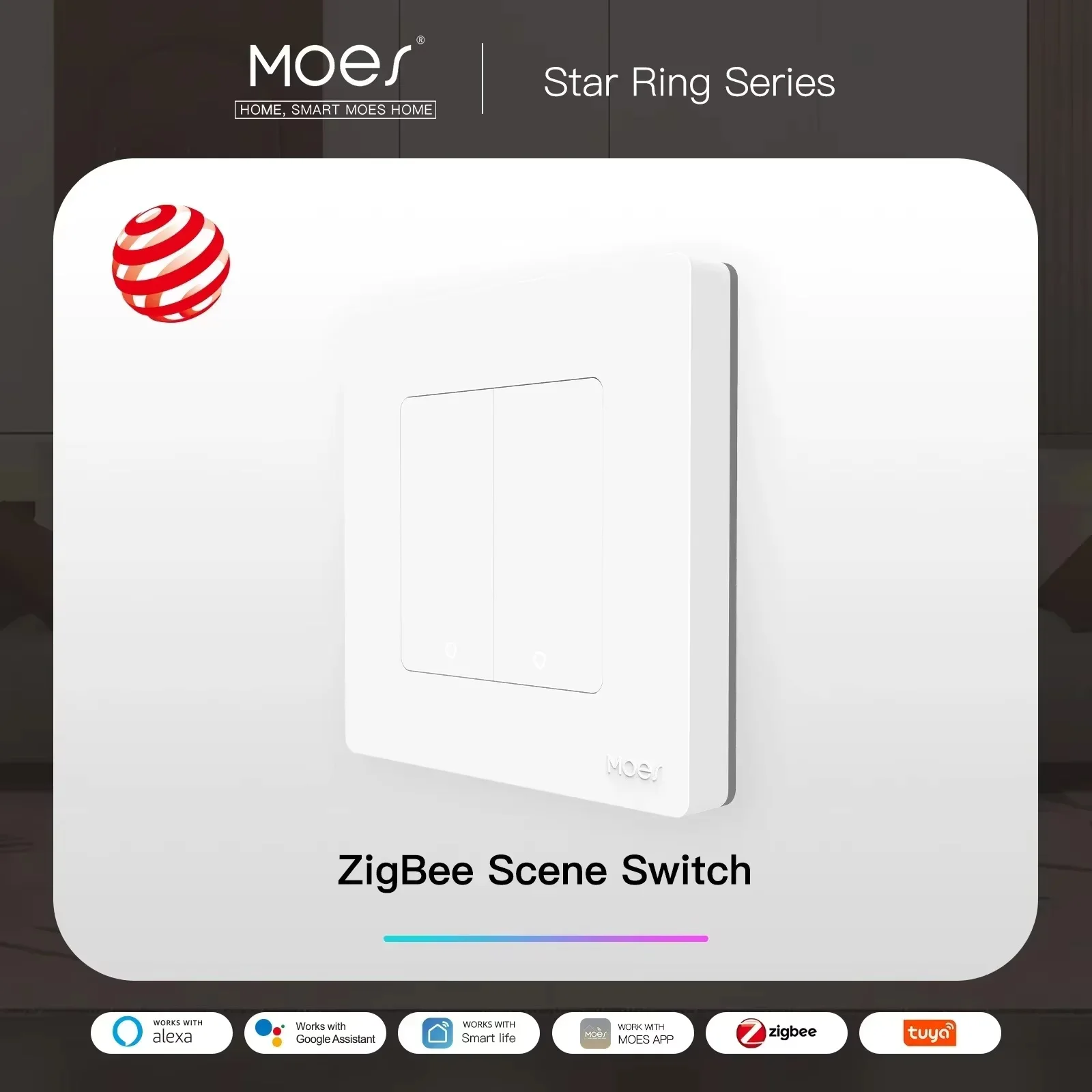 MOES Star Ring ZigBee Scène Schakelaar Wand-/Handbediende ZigBee3.0 Draagbare Afstandsbediening Smart Life MOES APP