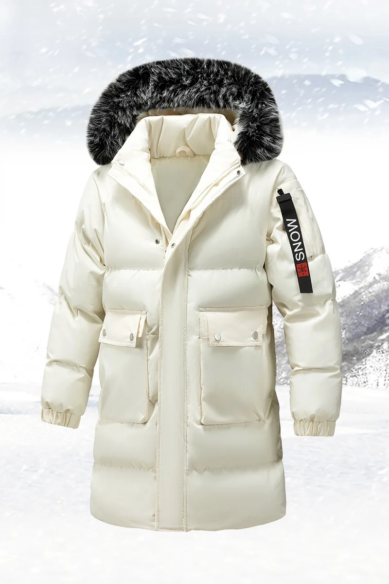 Warm Winter Hooded Thick Cotton Mid Length Parka Men Fashion Casual Outdoor Windproof Male Daily Travel Versatile Outerwear