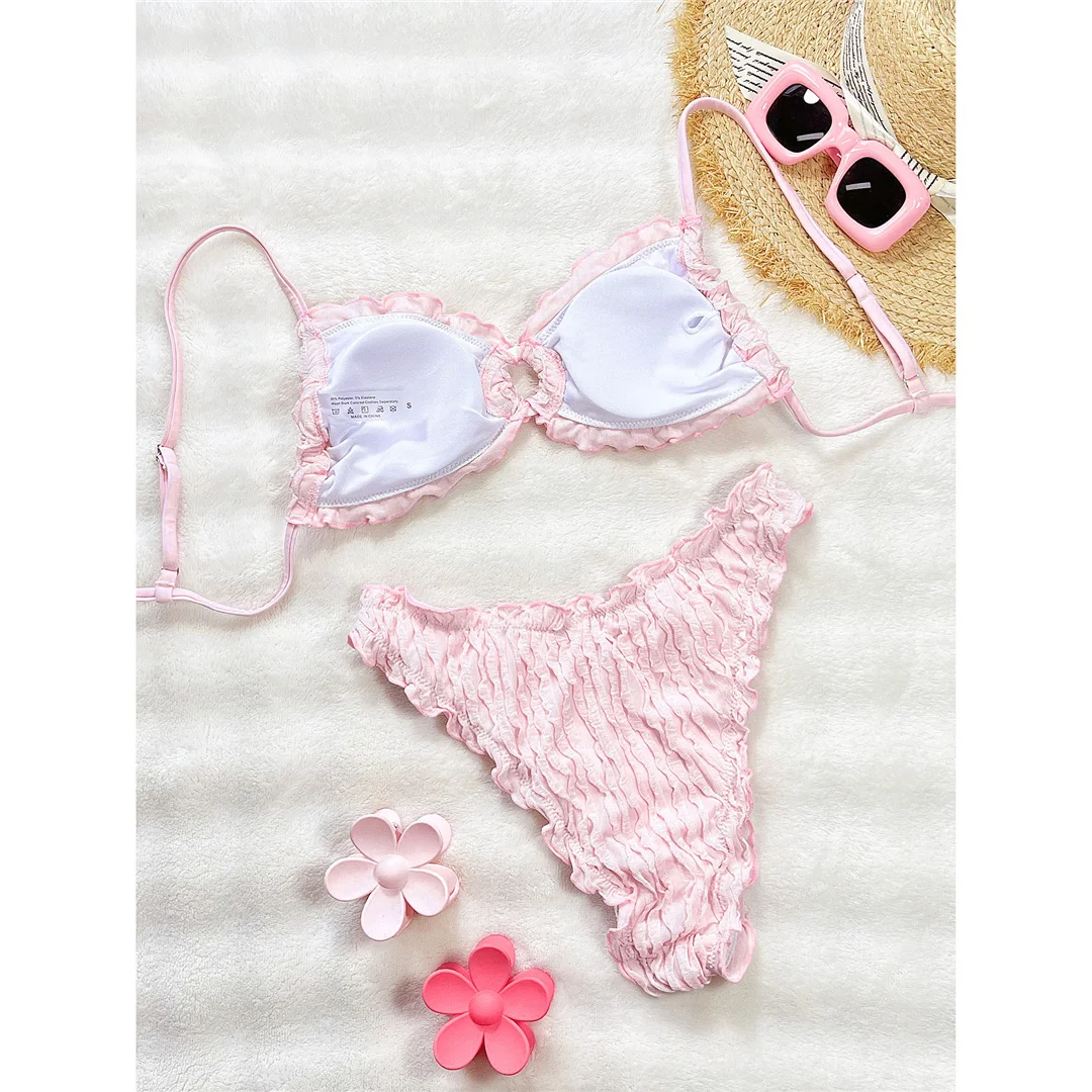 Gefalteter, geraffter, brasilianischer Bikini, Damen-Badeanzug, zweiteiliger Bikini-Set, Badebekleidung, Badeanzug, Schwimmanzug V8053B – Detail 17