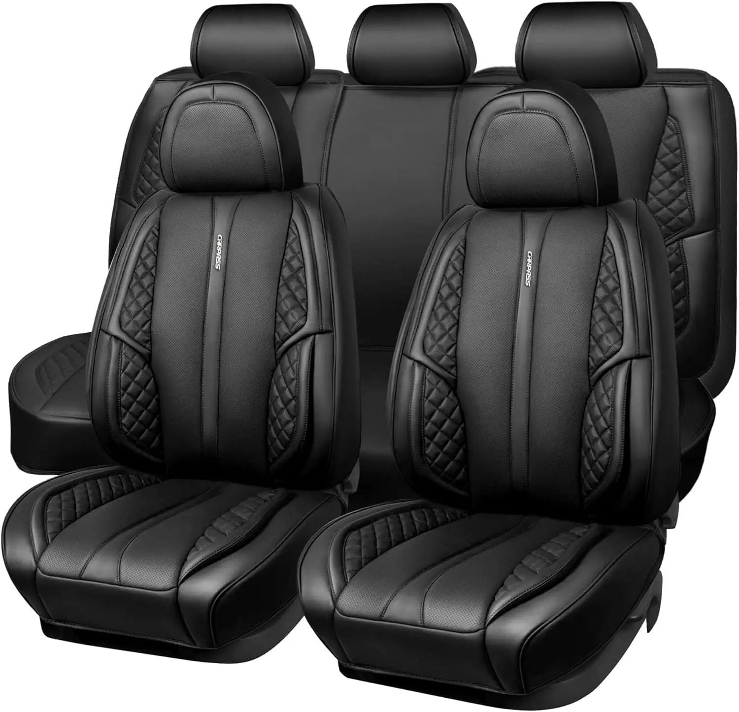 Nappa Leather Car Seat Covers Full Set, Luxury Seat Protector for Cars, Waterproof Anti-Slip PU Seat Cushion Airbag Armrest Comp