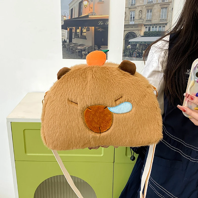 Kawaii Capybara Plush Backpack For Women Versatile Cartoon Capibala Crossbody Bag Large Capacity Tote Bag Kids Gift Outdoor Bag