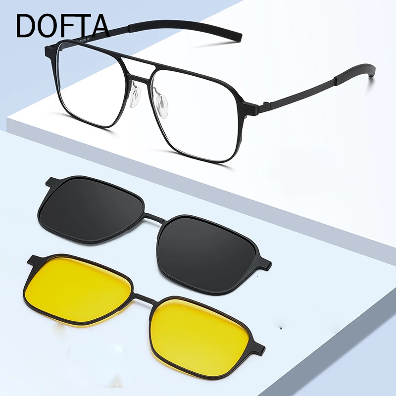 DOFTA Pure Titanium Double Beam Optical Prescription Eyeglasses Frame Men Polarized Magnetic Clip On Glasses Frame Women 5966