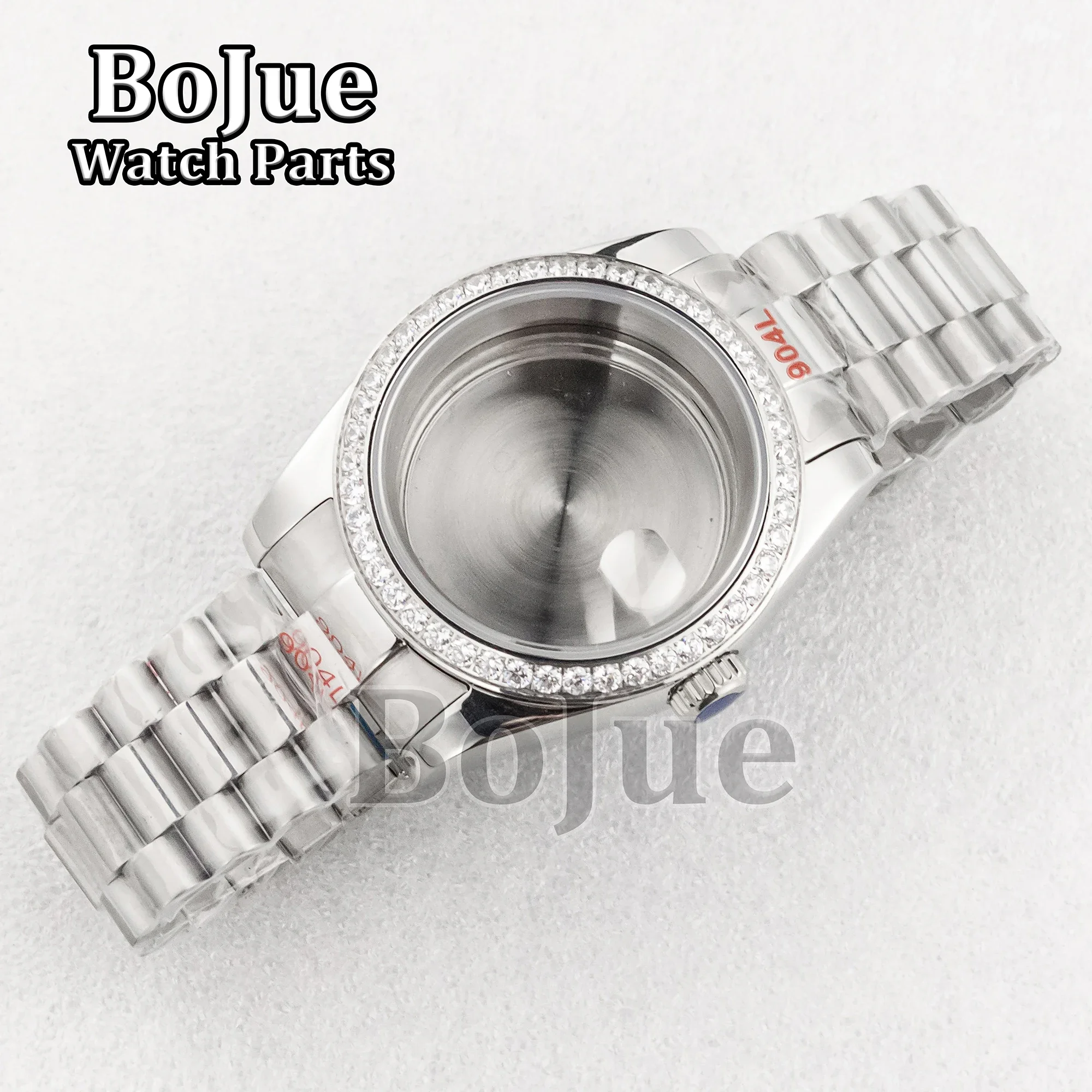 

39mm Diamond Case President Strap Watch band Parts Sapphire Glass Crystal For nh34 nh35 nh36 nh38 Movement 28.5mm Dial Datejust