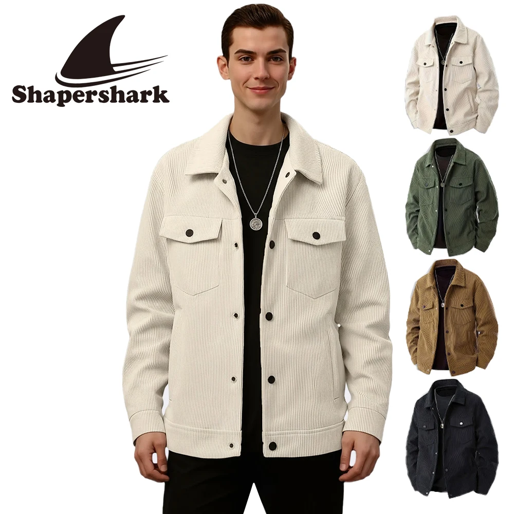 

Shapershar The Latest Spring and Autumn Men's Lapel Fashionable Corduroy Jacket Is a Stylish and Loose Japanese Coat