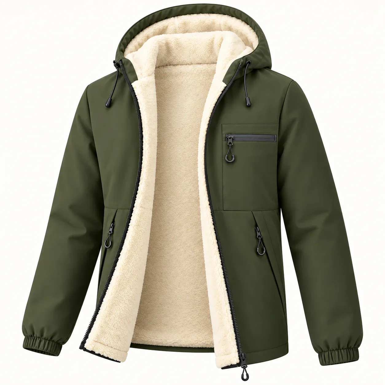 Winter Parkas Men Casual Thick Fleece Lined Warm Coat Fashion Thermal Jacket Coat Classic Solid Color Outwear Windbreaker Jacket