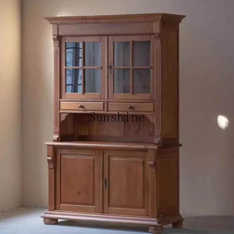 

French solid wood retro carving makes old dining side villas up and down separate bookcases for storage