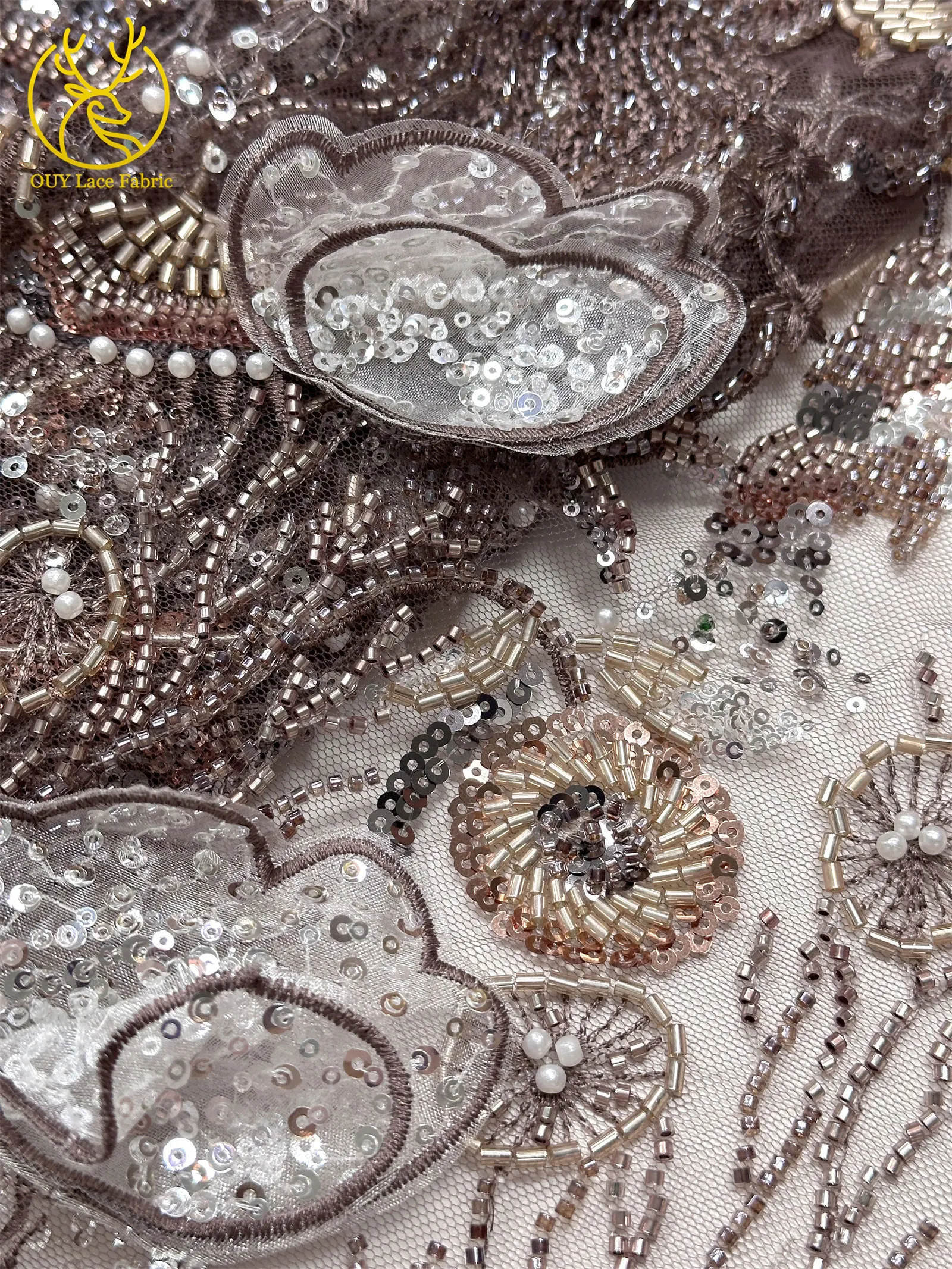 Luxus Schwarz 3D Schmetterling Blumen Stickerei Kleid Spitze Stoff Afrikanische Gold Perlen Pailletten Tüll Spitze Stoff Party Kleider – Detail 18