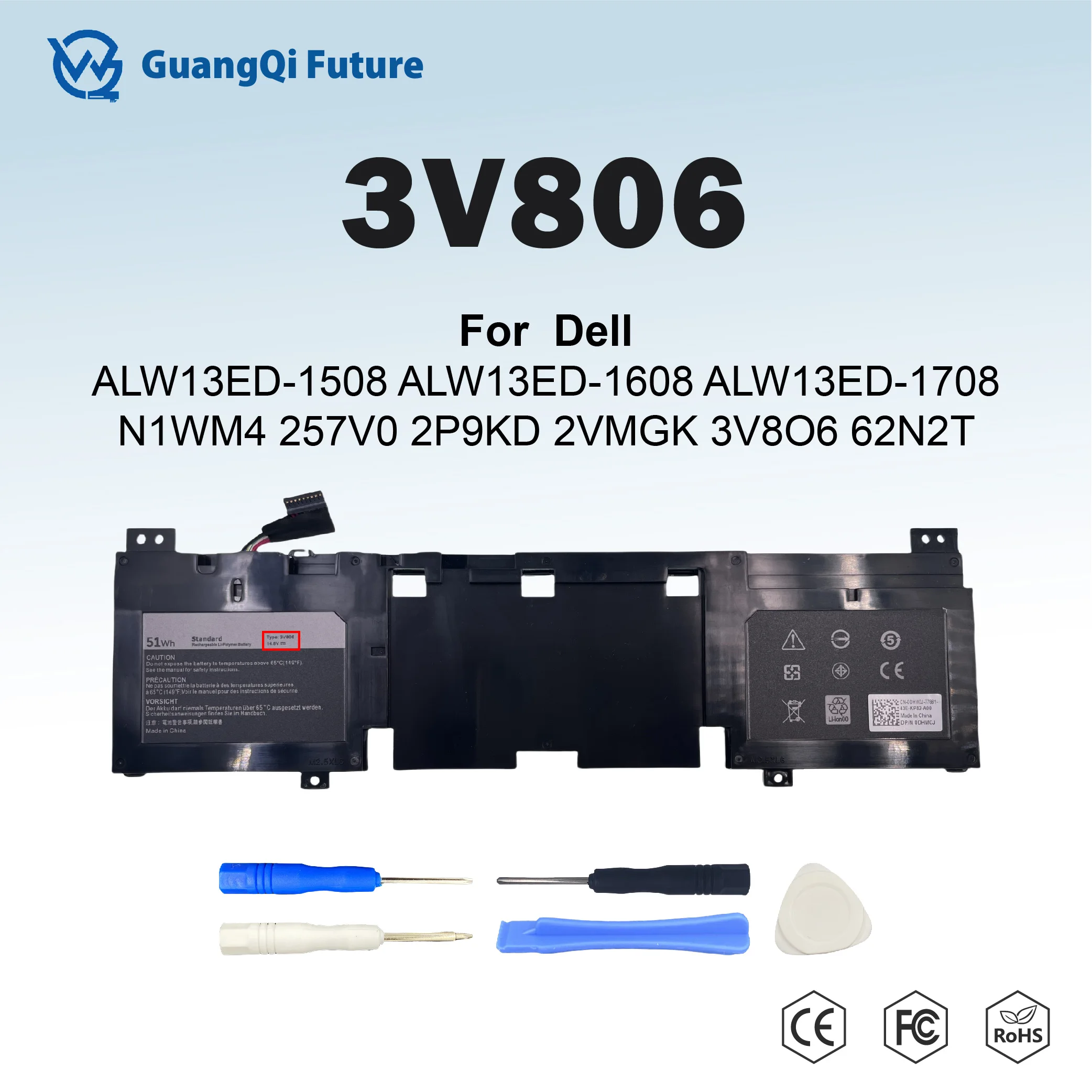 

3V806 51 Втч 14,8 В 3446 мАч Аккумулятор для ноутбука Dell ALW13ED-1508 ALW13ED-1608 ALW13ED-1708 N1WM4 257V0 2P9KD 2VMGK 3V806 62N2T