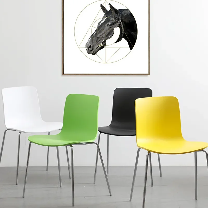 Factory Direct Plastic Dining Chair Creative Minimalist Modern Office Reception Cafe Seat Stool with Electroplated Legs