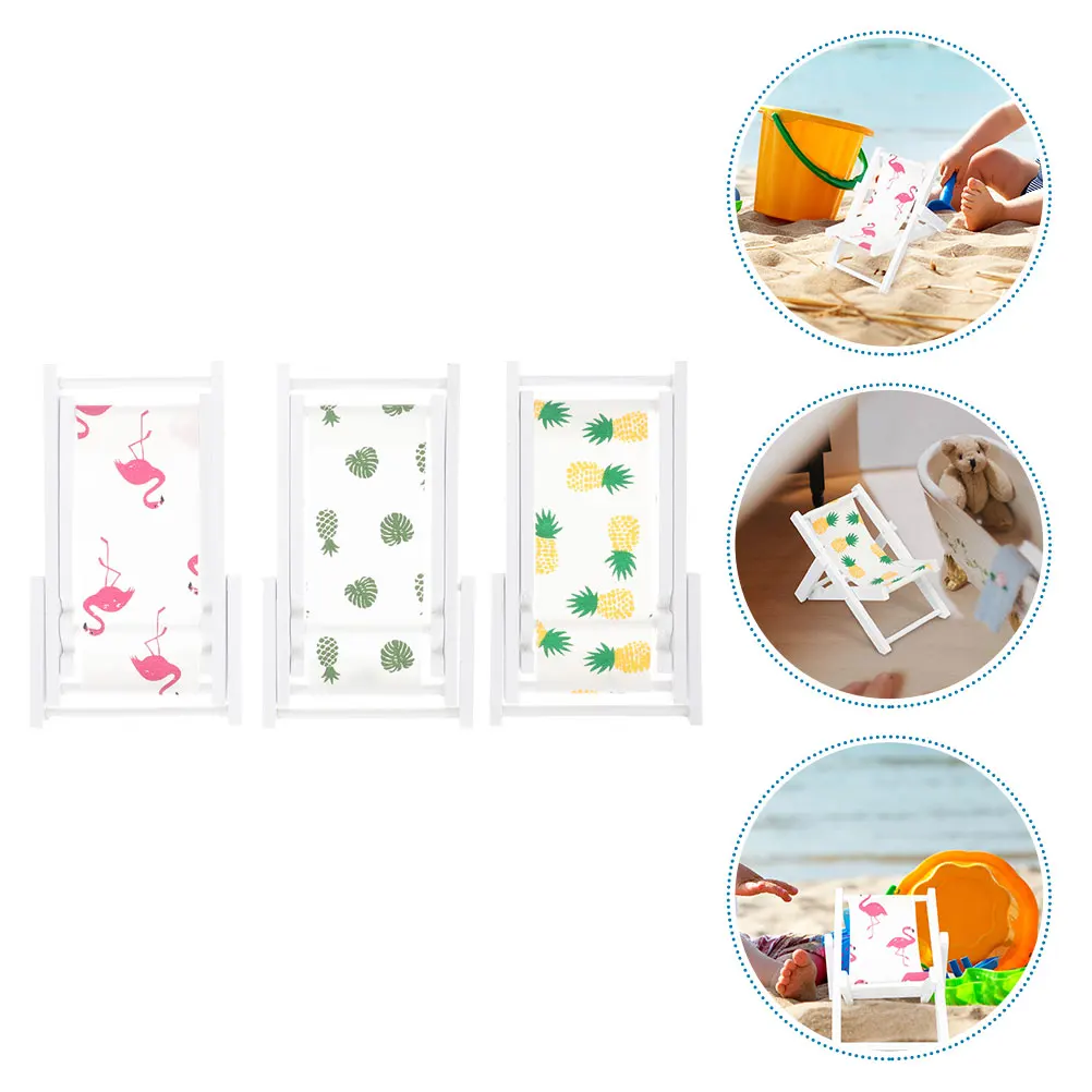

3 Pcs Miniature Folding Chair Accessories Wood Beach Decor Craftsmanship Material Unique Design Dollhouse Furniture Toy