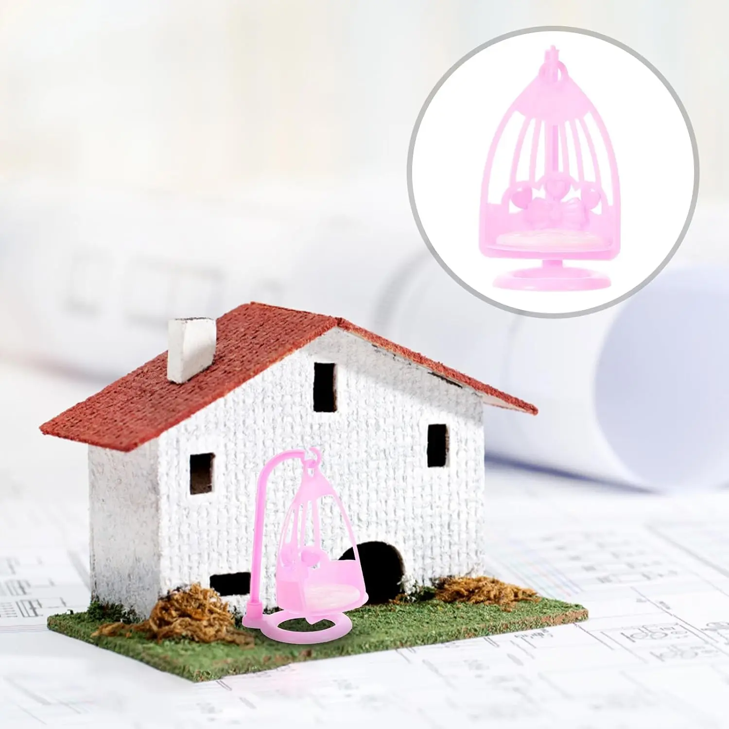 Miniature Doll Swing Chair Small House Furniture Prop Decoration for Dollhouses and DIY Scene Layout Random Color