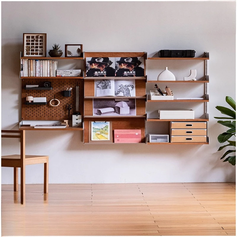 ^All aluminum frame wall hanging module system wall metal solid wood laminate wall hanging rack open storage rack