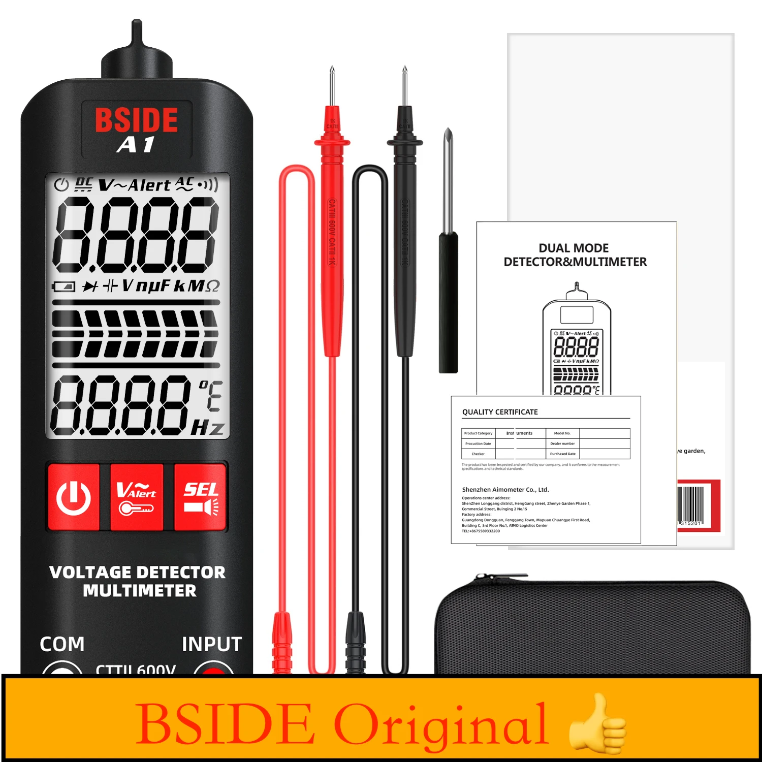 BSIDE A1 Voltage Tester Detector Multimeter Color Display Non-Contact electric pen Dual Range Live WireTrue RMS Meter