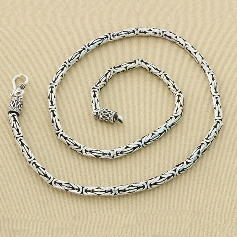 Thai silver retro domineering thick and long pure silver necklace thick and safe pattern trendy men's collarbone chain handmade