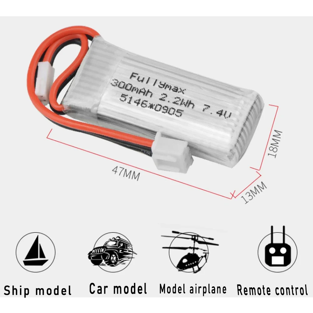 Battery 7.4V 2S 300mAh 30C LiPo For RC Airplane Air caraft Spare Parts WLtoys F959S A600 A800 A430 A180 F22 XK