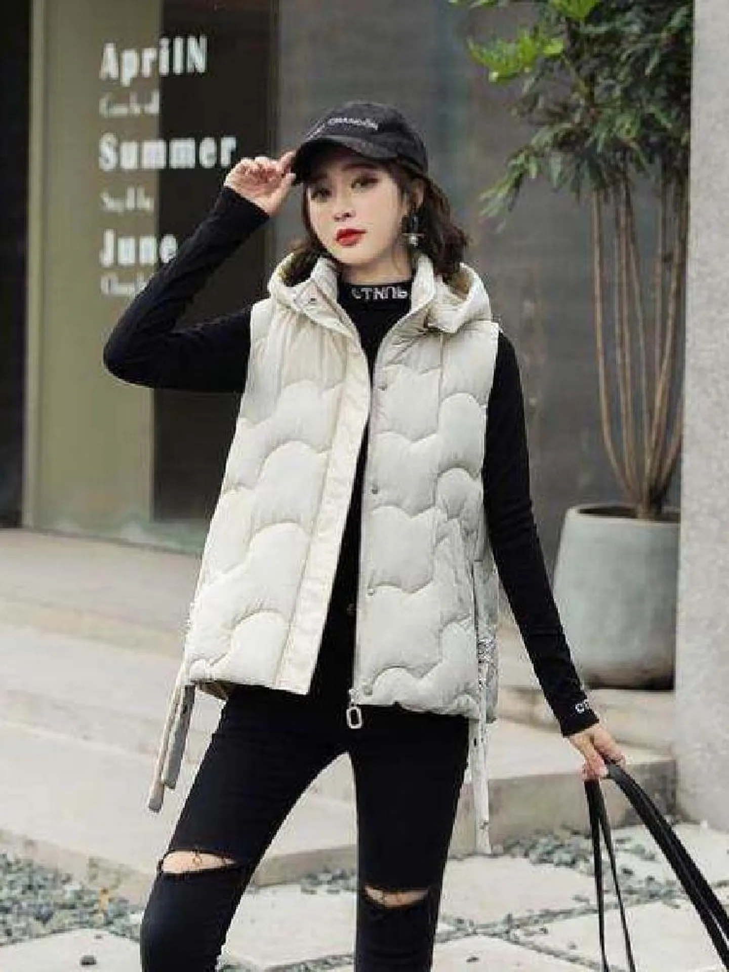 Slimming down Jaet Women's ort Padded Vest Loose Fit Korean Sle Outerwear Trendy Coat Casual Pants mid Low Waist