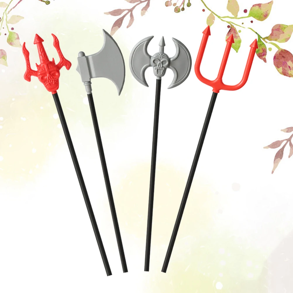 

4pcs 1 Set Plastic Trident Costume Prop Artificial Premium Quality Durable Halloween Stage Performance Black