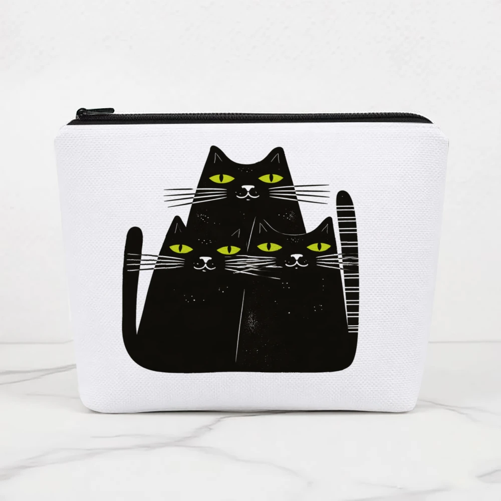 Black Cats With Green Eyes Makeup Bags for Girls Cosmetic Pouch Toiletry Bag Pencil Case Travel Storage
