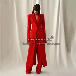 Red Modern Women Suit  2 Pieces Sets Long Jacket Pants Ankle-Length Mother's Dresses Tailored Vestidos De Fiesta Elegantes 2024