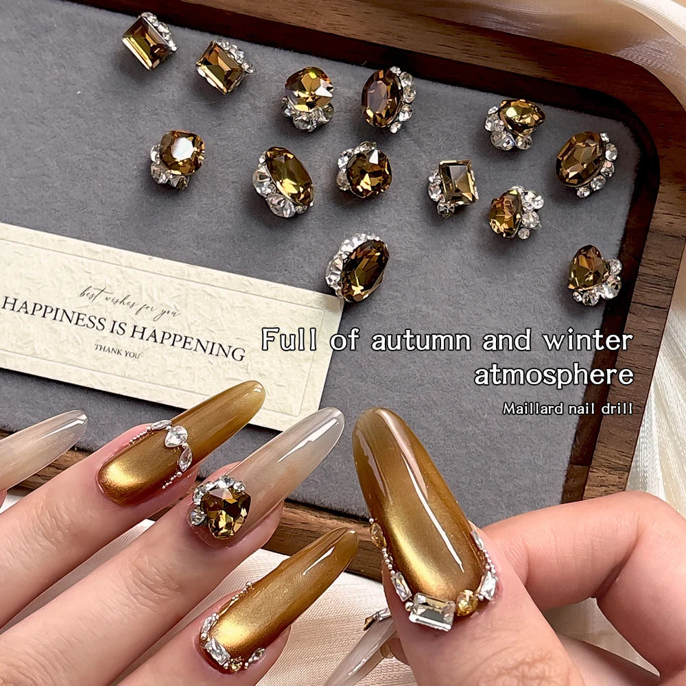 5-6Pcs Maillard Herbst Winter Braun Farbe Strass Transparente Form Nail art Kristall K9 Glas Maniküre Dekoration DIY liefert