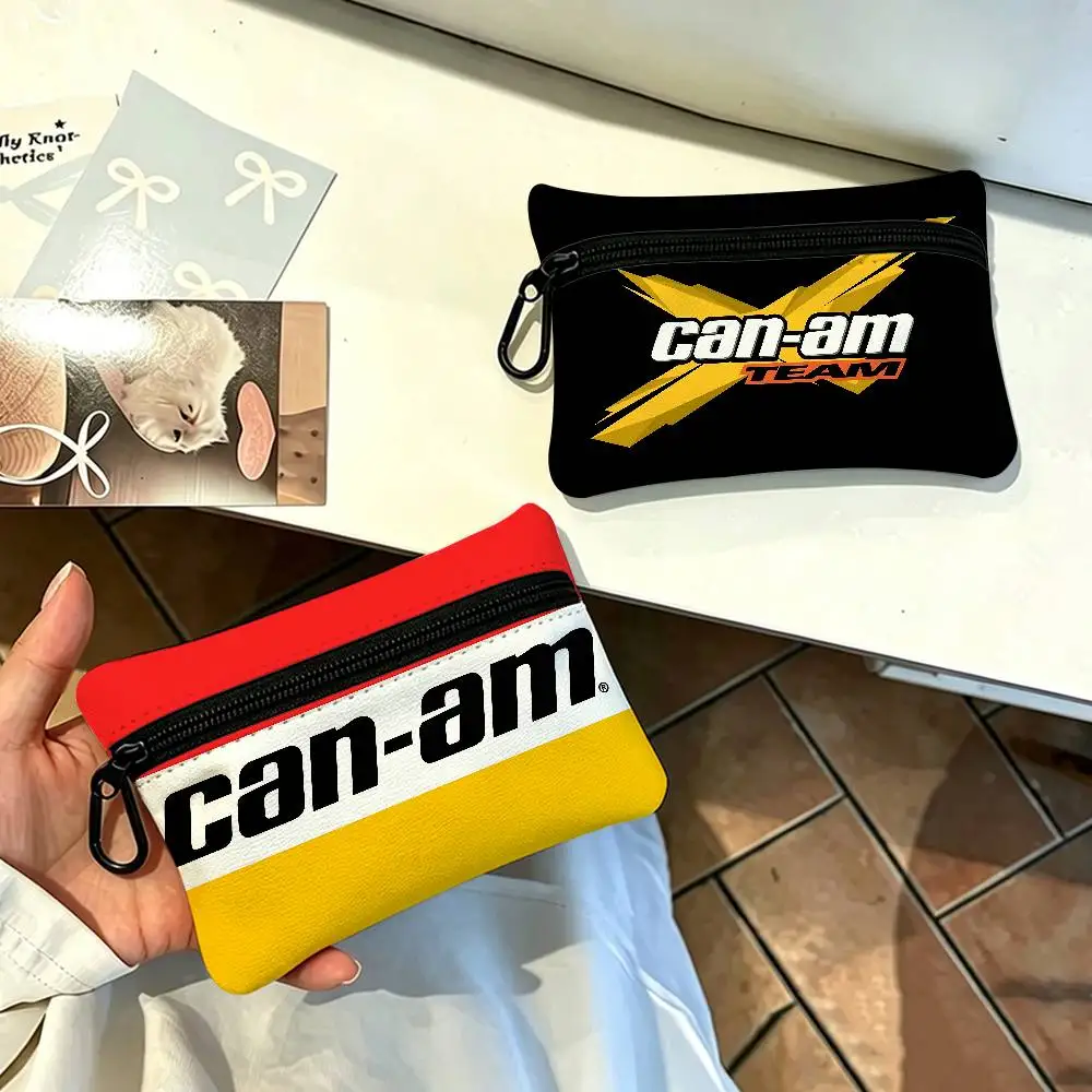 Can-Am Spyder Logo Portable Oxford Cloth Coin Purse Alloy Carabiner Hook Small Zipper Pouch For Backpack Belt Daily