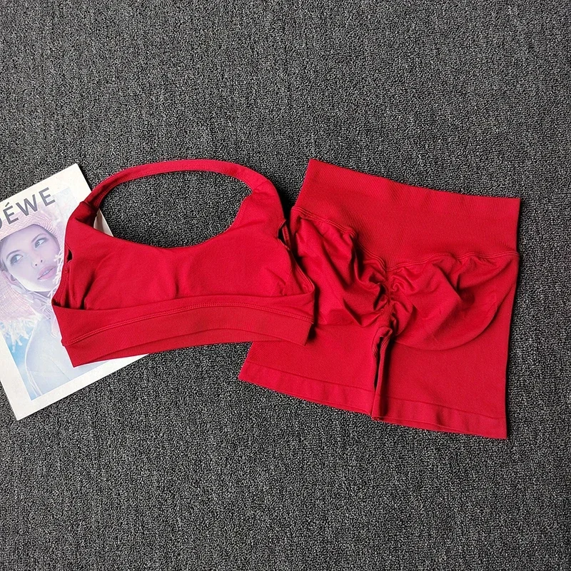 Sexy Halter Neck Beautiful Back High Waist Peach Sports Sports Bras Suit Pilates Gathering Yoga Vest Training Fitness Bra Sets