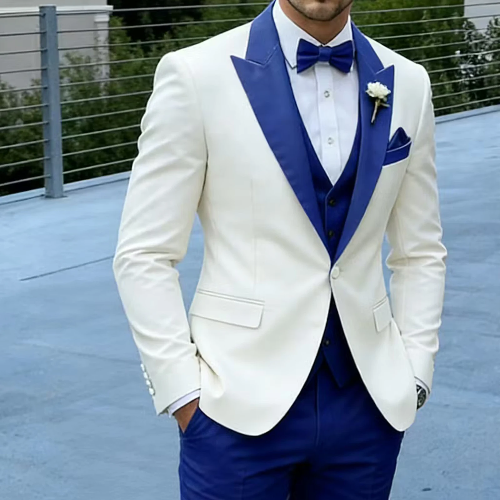 3 Piece Formal Men Suit Groom Groomsman Wedding Party Prom Business Male Tuxedos Set Blazer Vest Pants