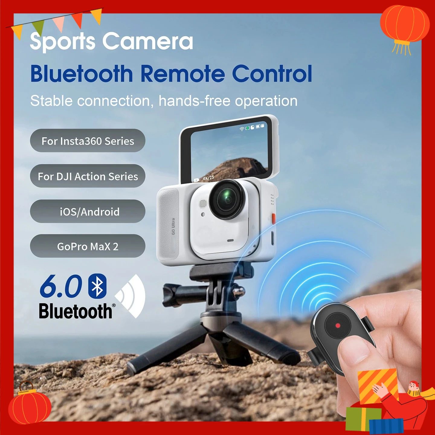 

Wireless Bluetooth Remote Control for DJI Action 4/5/6 Cameras, 10-15m Range, Vlog Shooting Remote Controller Wireless Remote