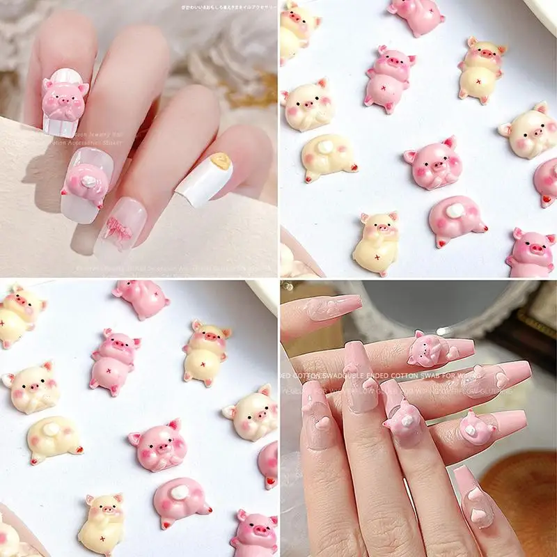 50 SZTUK Śliczne Chubby Pig Heads Butts Nail Charms Adorable Powder Blusher Piglets Nail Art Decorations for Making DIY Nails Parts