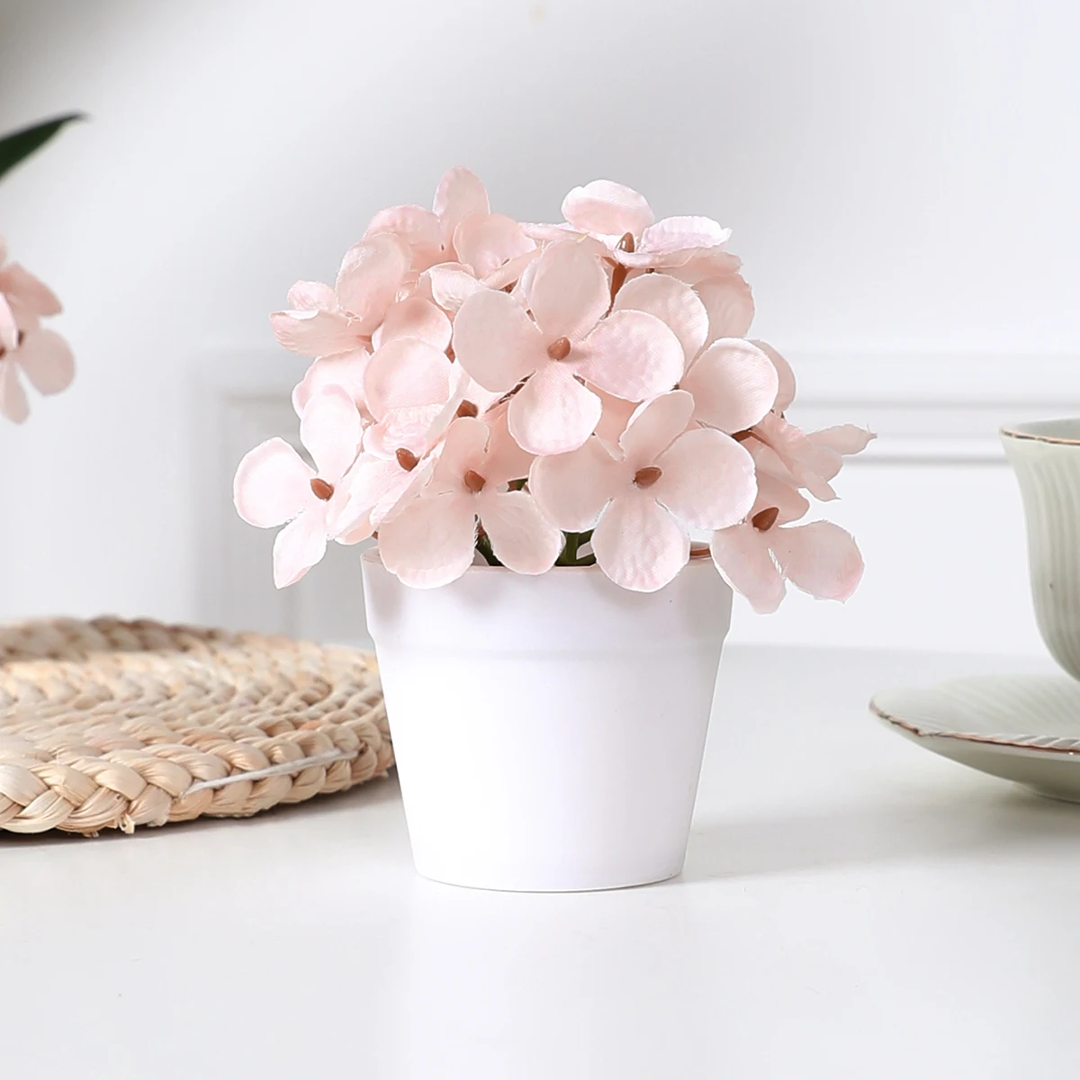1PC Pflanze Topfpflanze (einschließlich Topf) künstliche Blumenhortensie, geeignet für Heim- und Büro-Desktop-Dekoration und Dekoration