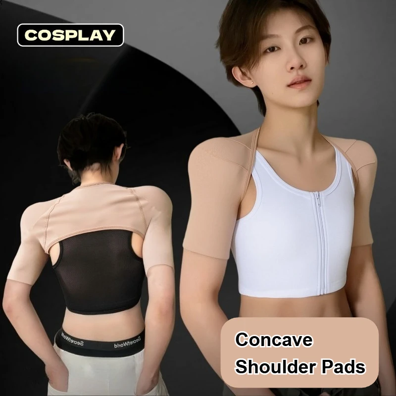 Unisex Cosplay Bodysuit Fake Muscle T-Shirt Pads Shoulders Chest Sponge Shaper Shoulder Back Support Shapewear Sleeveless Top