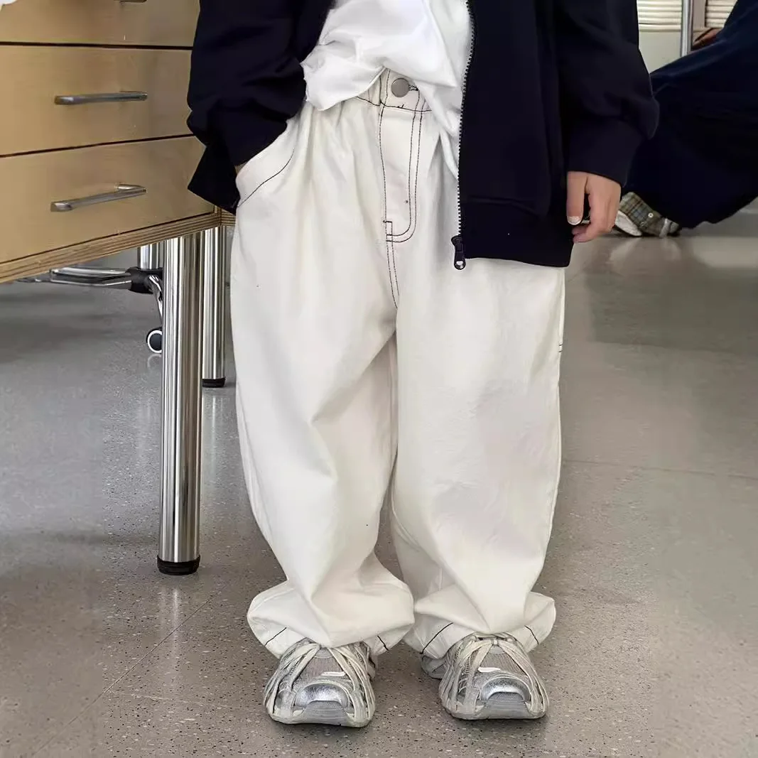 

Children Clothes Kids Casual Pants Fashion 2024 New Autumn Girls Casual Boys Solid Color Fashionable Simple Straight Leg Pants