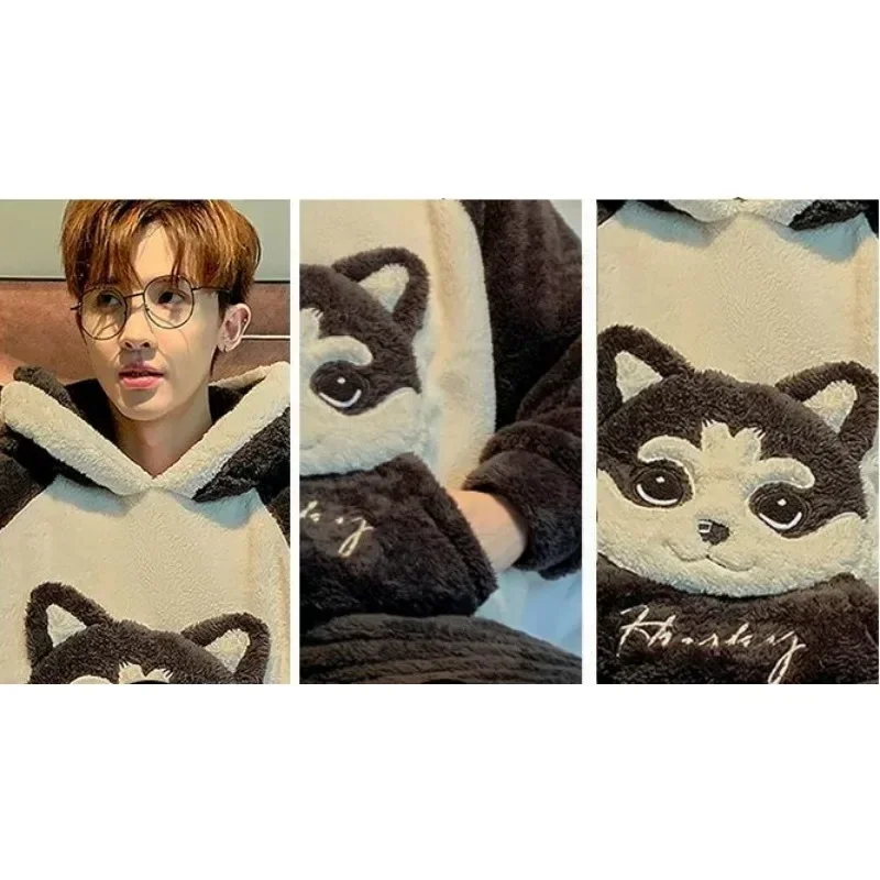 Новая ночная рубашка, Мужская зимняя Пижама, коралловый бархат, молодежная Домашняя одежда, толстая изоляция, большой размер, мужской домашний