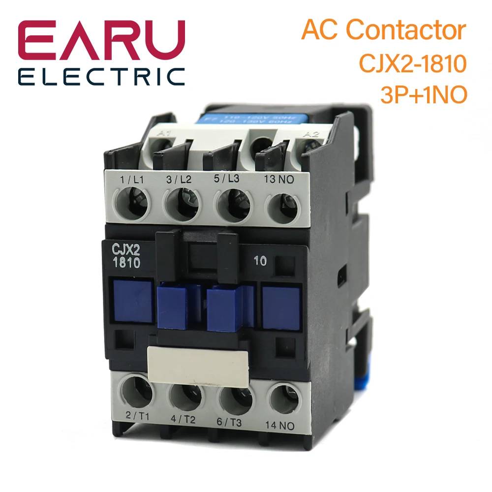 CJX2-1810 LC1 AC Contactor 18A 3 Phase 3-Pole NO Coil Voltage 380V 220V 110V 36V 24V 50/60Hz Din Rail Mounted 3P+1NO Normal Open