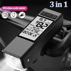 3 in 1 Bicycle Light Lamp with Bike Computer Type-C Cycling Speedometer Led MTB Flashlight Bicycle Horn Headlight Accessories