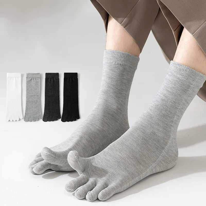 Kaus Kaki Lima Jari Pria Kaus Kaki Sedang Serbaguna Warna Polos Kaus Kaki Tinggi Ujung Terpisah Empat Musim Kaus Kaki Katun Ujung Terpisah Kasual
