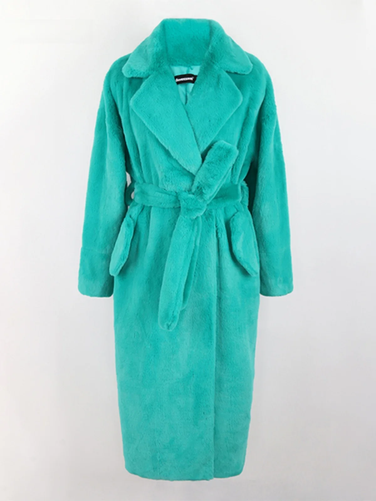 Nerazzurri Loose Purple Eco-Friendly Fur Coat Women Long Belted Single Button Green Fluffy Coat Korean Style Long Sleeve