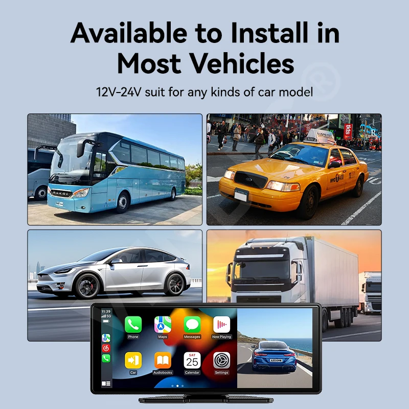 VENBES 10.26 นิ้วแบบพกพา 4K DVR รถวิทยุไร้สาย CarPlay Android Auto Mirrorlink Build-in รถมัลติมีเดีย Player หน้าจอสัมผัส