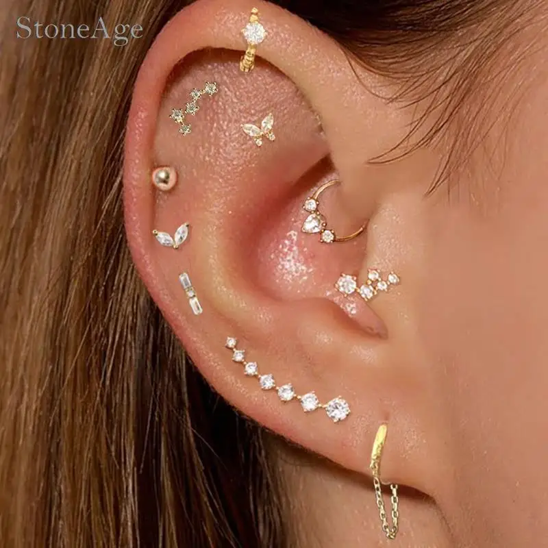 Y2k Ohrpiercing Helix Daith Snug Ohrringe für Frauen 1 Stück Zierlicher Knorpel Tragus Clicker Septum Ring mit Kette Damenschmuck – Detail 1