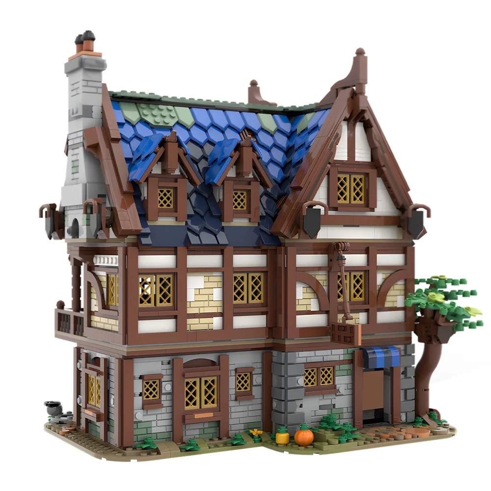 MOC-bloques de construcción de taberna Medieval Modular, modelo Medieval Inn, arquitectura Street View, montaje de ladrillos, juguetes, regalos de cumpleaños para niños
