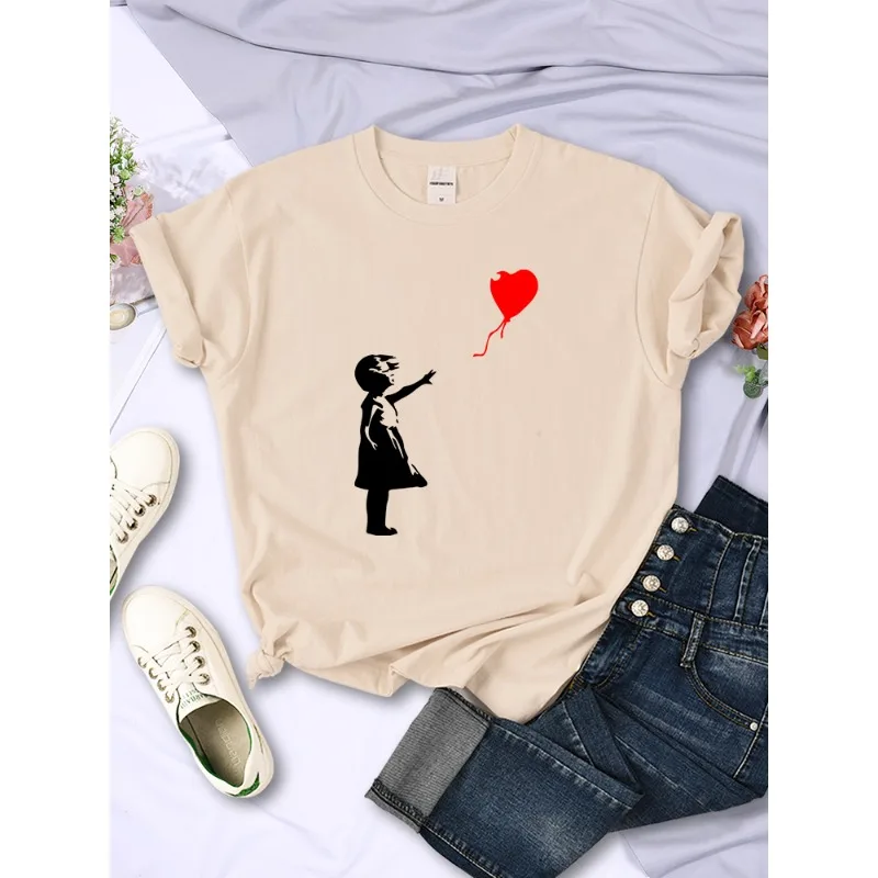 Let's Fly Love Balloons Prints Cotton Printed Men's and Women's T-shirt New Fashionable Loose Casual Round Neck T-shirt