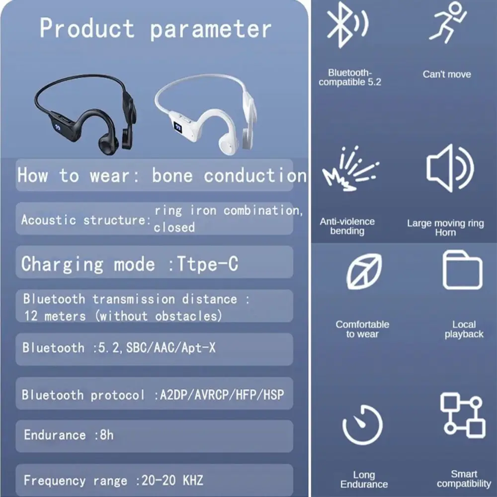 

Wireless Bone Conduction Headphone Hands-free Earbuds X7 Bluetooth Sports Earphone with Mic HIFI Bass Ear-hook Headset