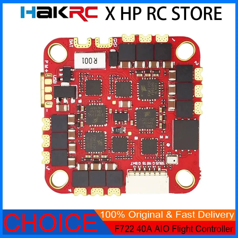 

HAKRC F722 40A AIO Flight Controller W/BLHELIS 2-6S 40A 4in1 ESC ICM42688 Dual USB OSD BEC 25.5x25.5mm for RC FPV Racing Drone