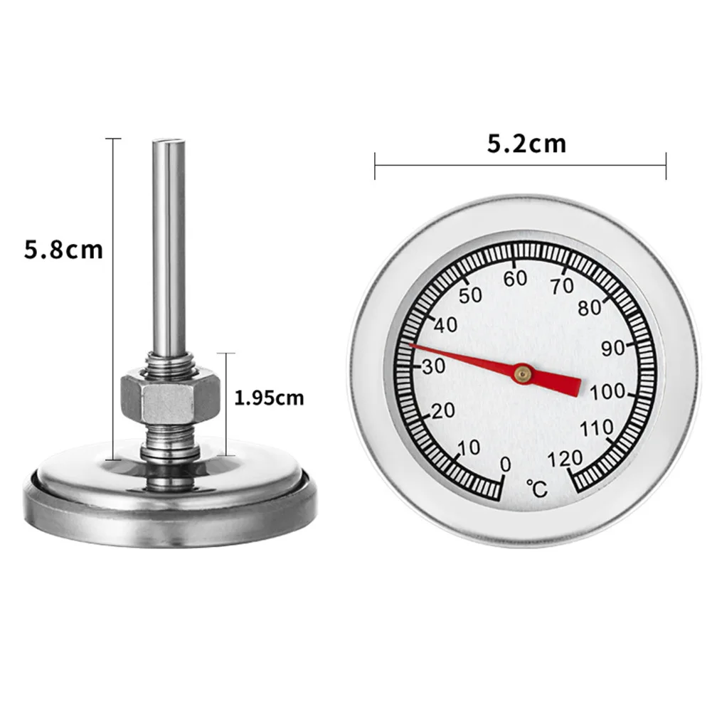 Dial Pointer Thermometer 0-120 ℃ 1pc Barbecue Charcoal Frying Silver Smoke Temperature Measurement Heating Milk