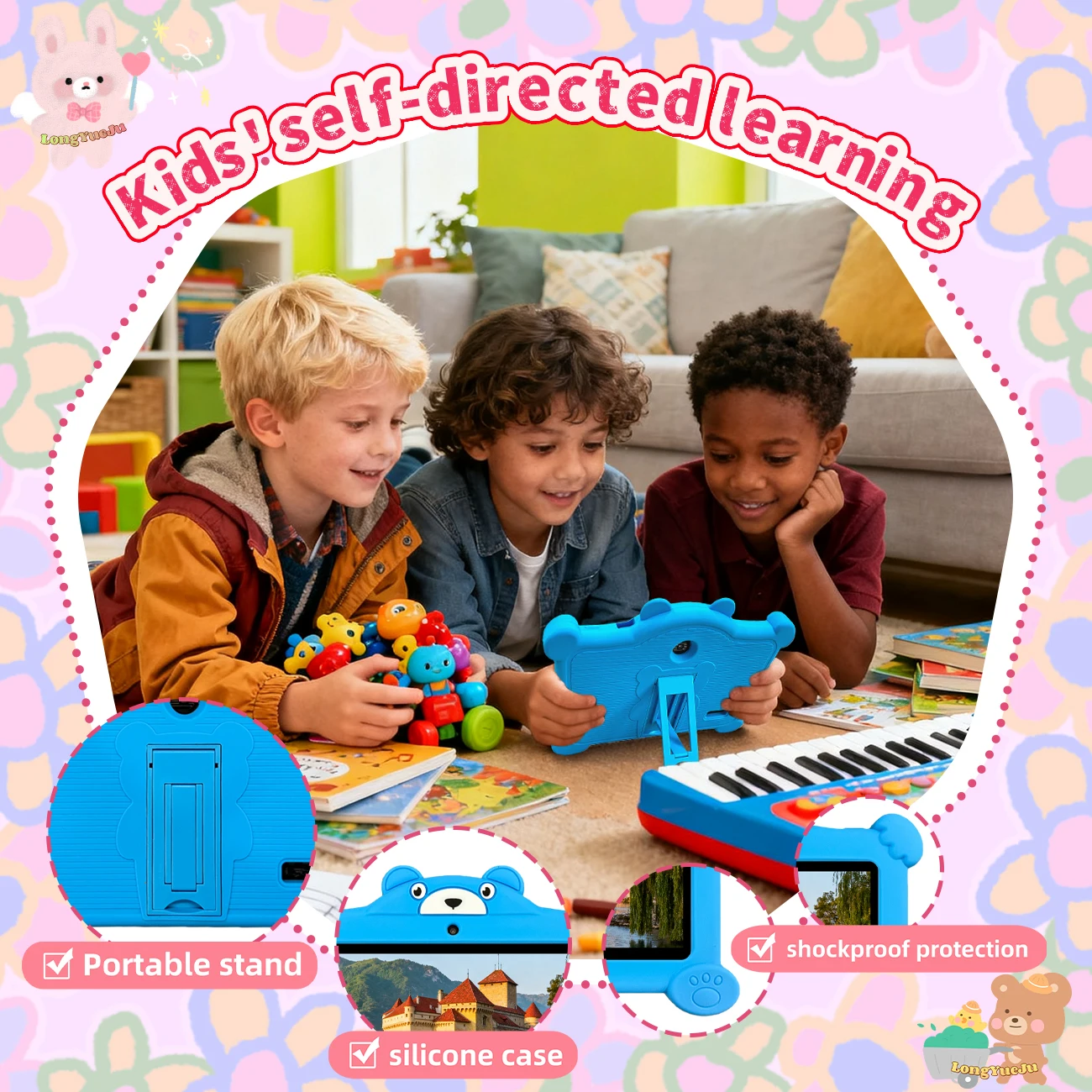 7-inch kindertablet, Android 12, dubbele camera's, educatieve software, ouderlijk controlesysteem, perfect cadeau