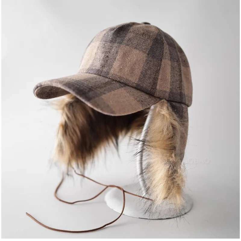 

Contrasting Color Plush Bomber Hats for Men and Women Winter Outdoor Riding Warm Versatile Casual Ear Protection Pullover Caps