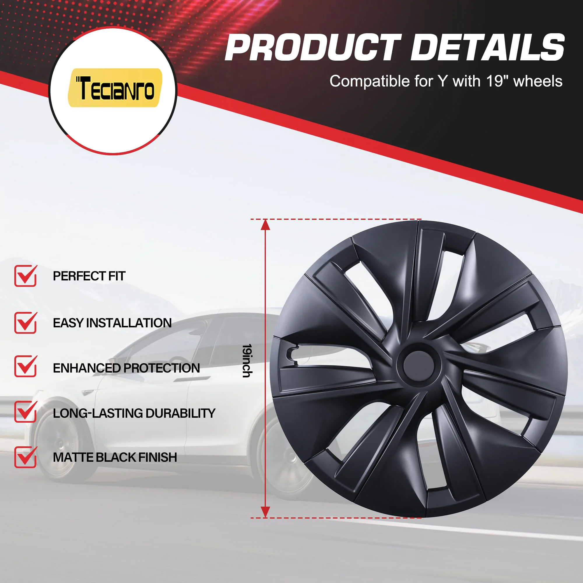 19 Inch Wheel Covers for Tesla Model Y 2021-2024, Hubcaps for Tesla Model Y,Accessories 2024 for Tesla Model Y,Matte Black